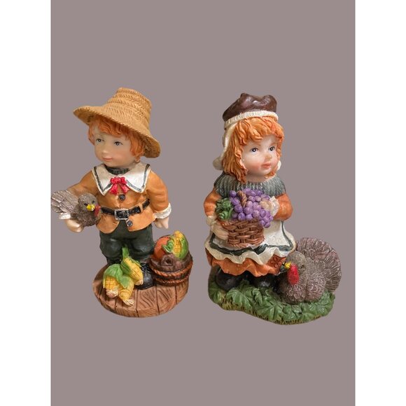 Thanksgiving Pilgrim Boy & Girl Figurines Set - Harvest Decor By Ks Collection - Picture 1 of 13